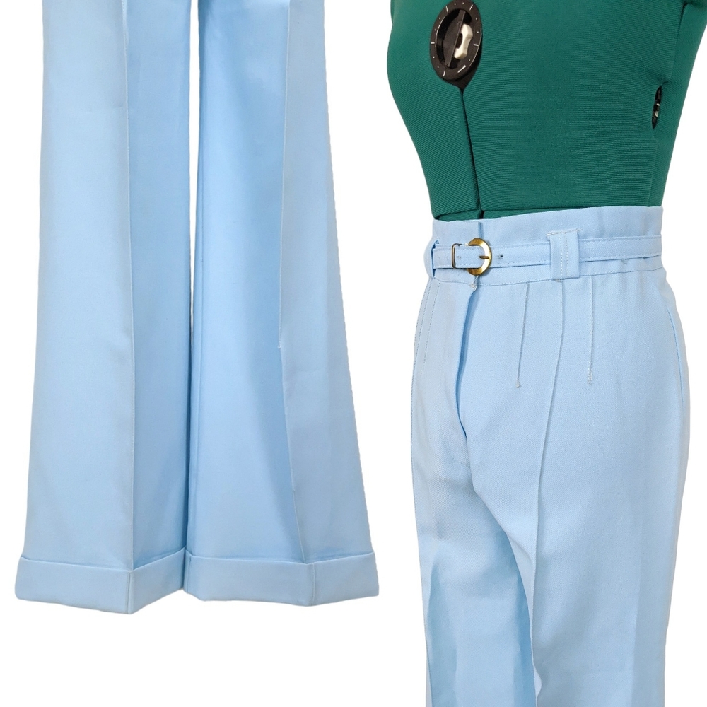 1970s High Waisted Vintage Flares Pants Original Matching Belt Blue Bell Bottoms - Picture 3 of 9